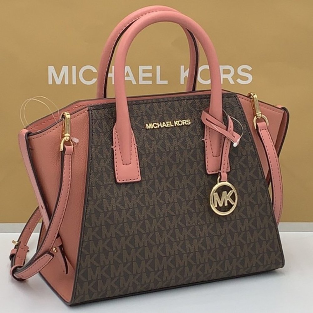Michael Kors Avril Small Logo Top-Zip Satchel Sunset Rose - Picture 10 of 16